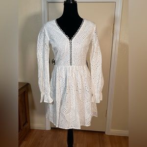 🥈 City Vibe Lace Embroidered Fit & Flare Dress Juniors Size 1 Pure White Fairy